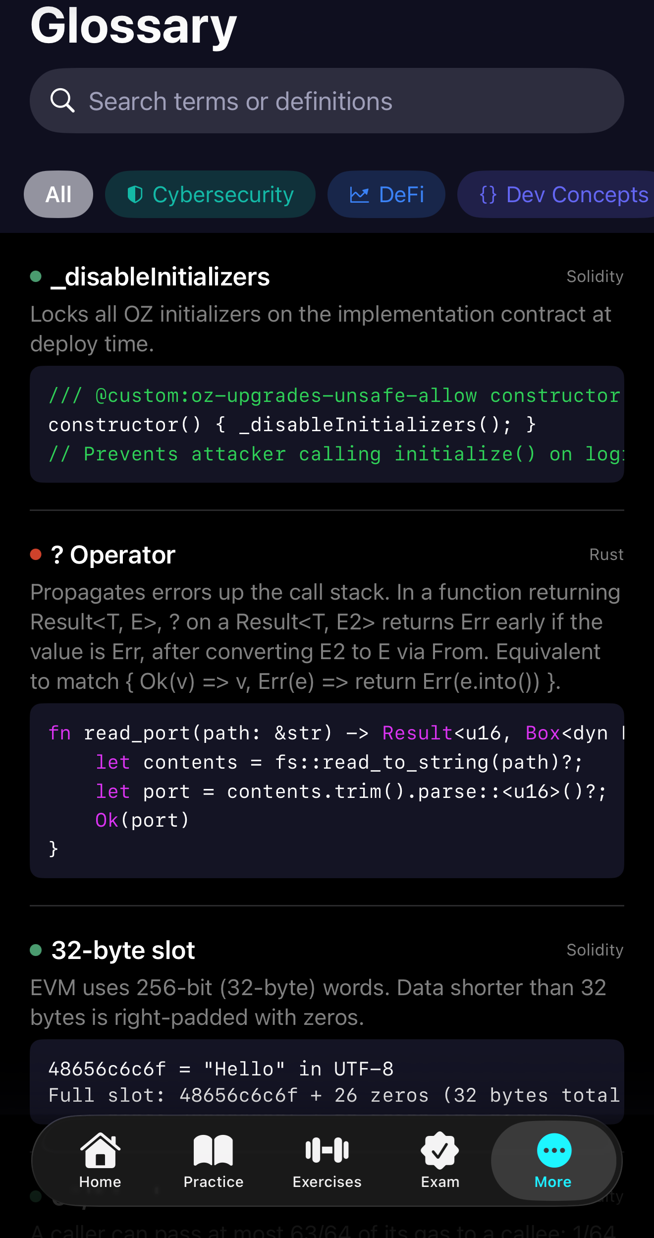 Glossary with exploit and security terms